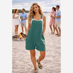 Denim Style Cotton Linen Wide Leg Shorts Romper size 12/14